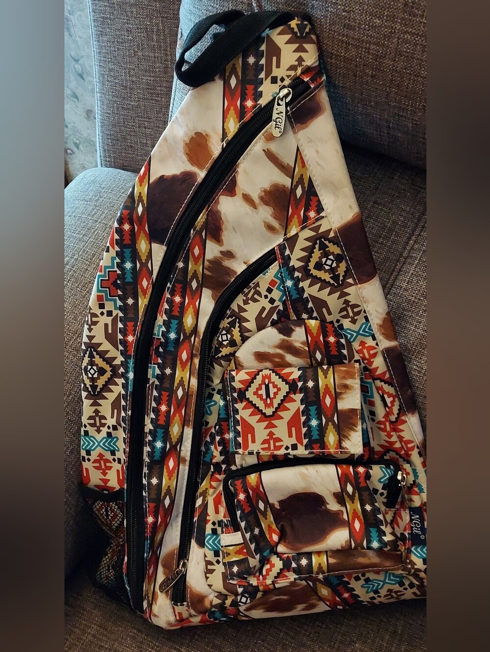 NGil Patterned Tribal Sling Backpack in Brown Multicolor